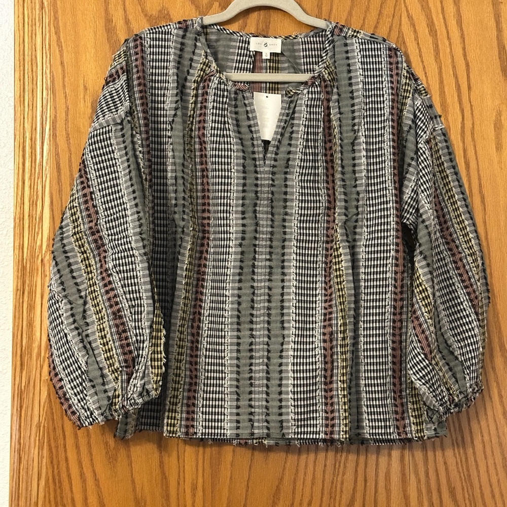 Lou & Grey Lightweight Striped Peasant Blouse - NWT - Size L -Lightweight Cotton